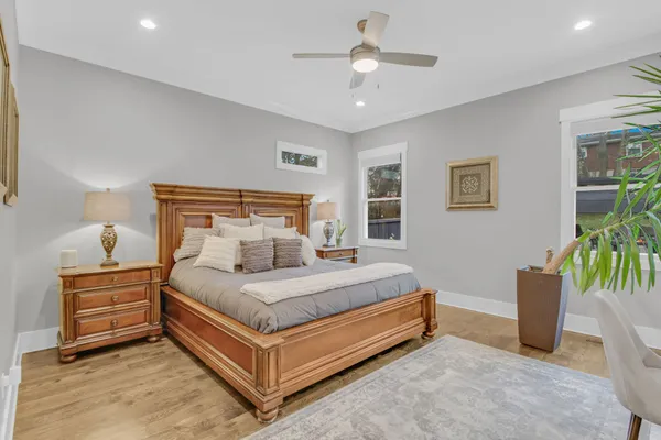 a view of a backyard with a deck