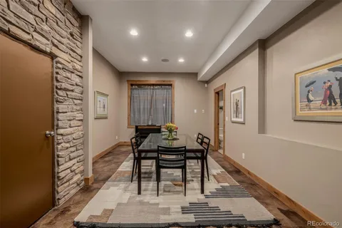 a workspace with furniture and rug