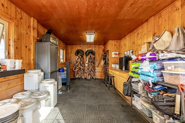 an outdoor space with seating area