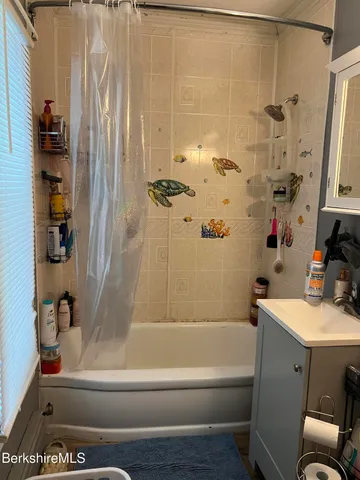 a bathroom with a bathtub and a shower