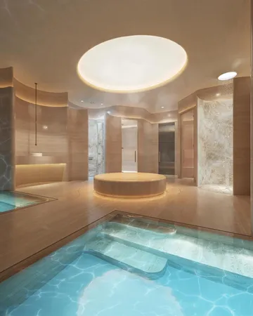 a spacious bathroom with a tub and shower