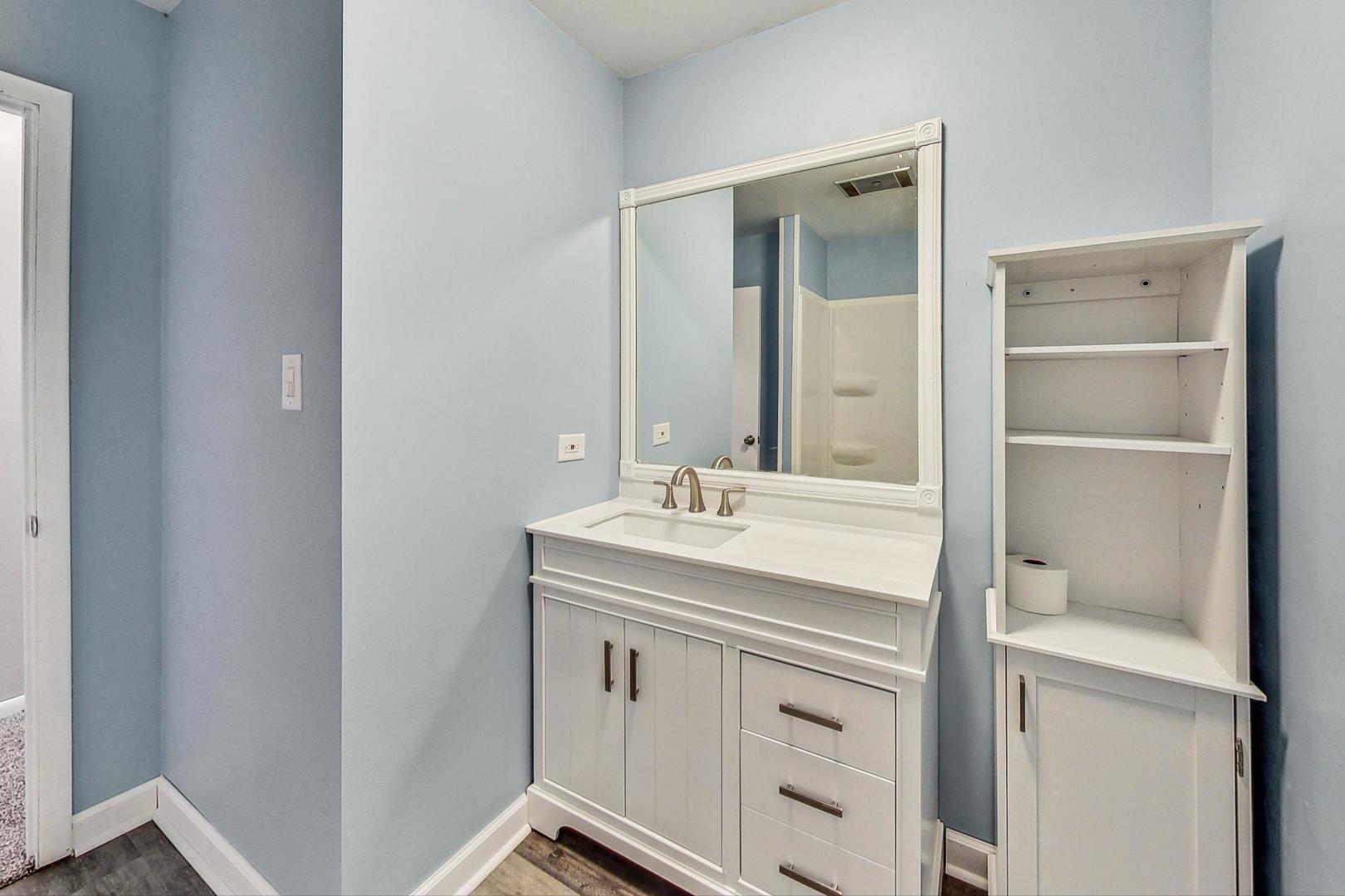 10S462 Ruth Drive Lemont, IL 60439 - Photo 17 of 24 a bathroom with a granite countertop sink and a mirror