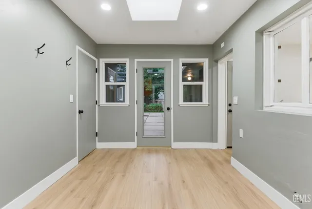wooden floor and windows in a room