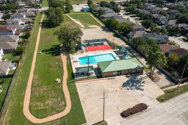 an aerial view of a highlighted house