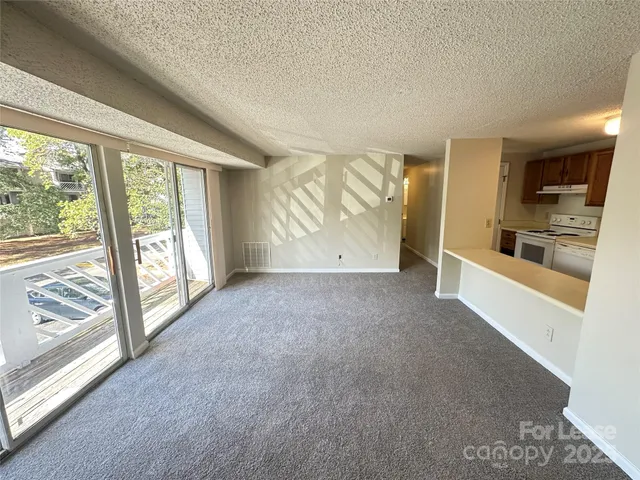 a view of empty room with a fireplace