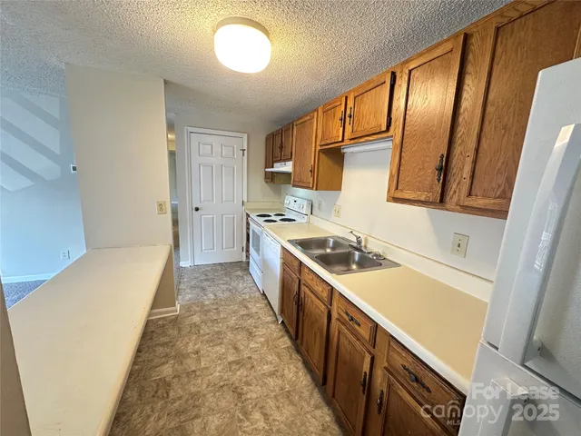 a kitchen with a stove a sink and a refrigerator