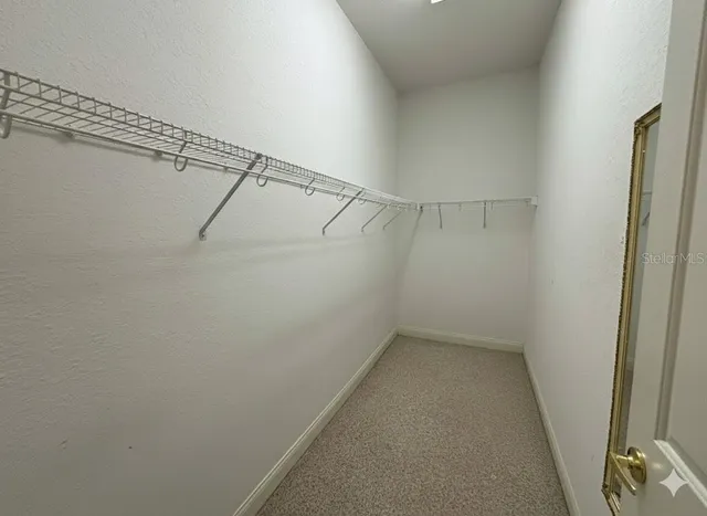 a view of a room with racks on the wall