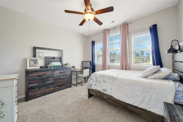 a bedroom with a bed and a dresser