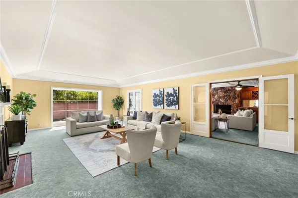 a big house with a big yard and large trees