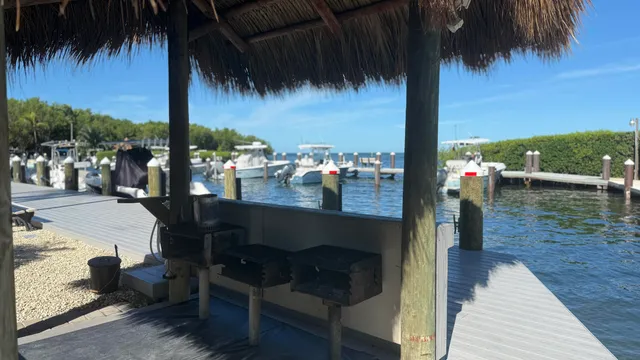 a view of a outdoor kitchen and living room