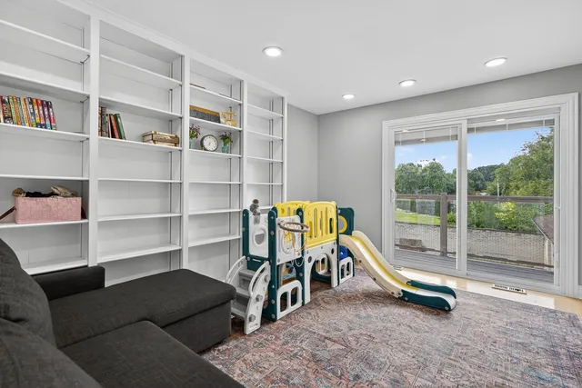 a living room with a large window