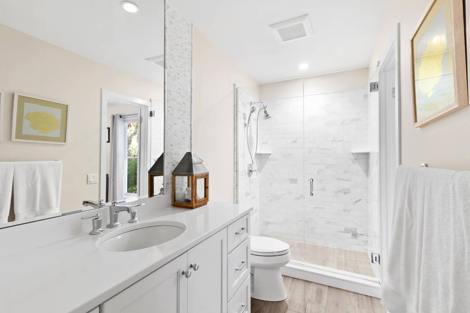 27 Tuthill Lane Remsenburg, NY 11960 - Photo 9 of 18 a bathroom with a granite countertop sink toilet and shower