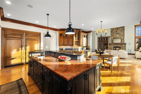 a kitchen with lots of counter top space