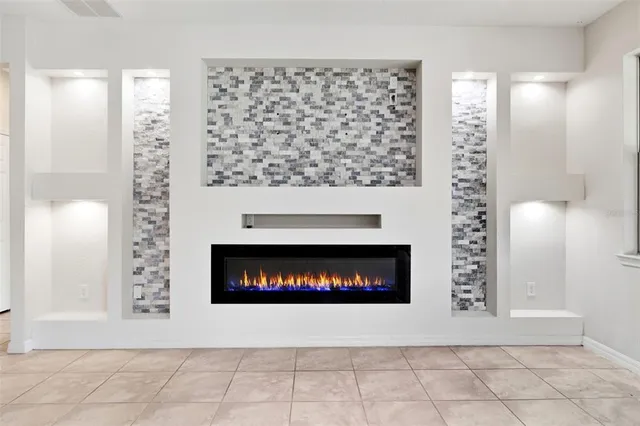 a view of a fireplace in a room