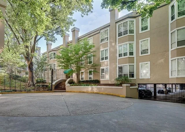 front view of a building with a street