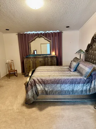 a bedroom with a bed and a couch
