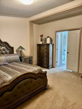 a bedroom with a bed and a closet