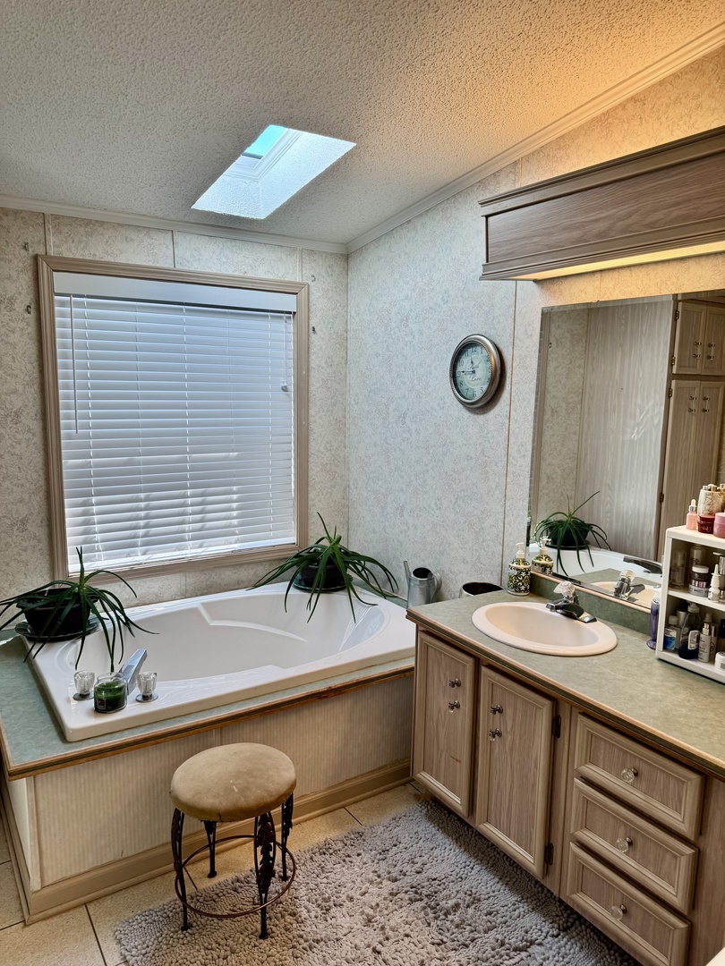 265 Tulip Circle Matteson, IL 60443 - Photo 22 of 25 a bathroom with a tub a sink and a large mirror