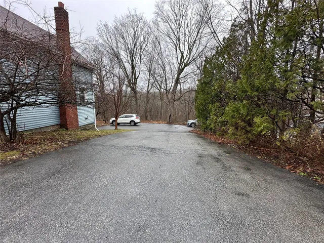 a row of water with a large tree