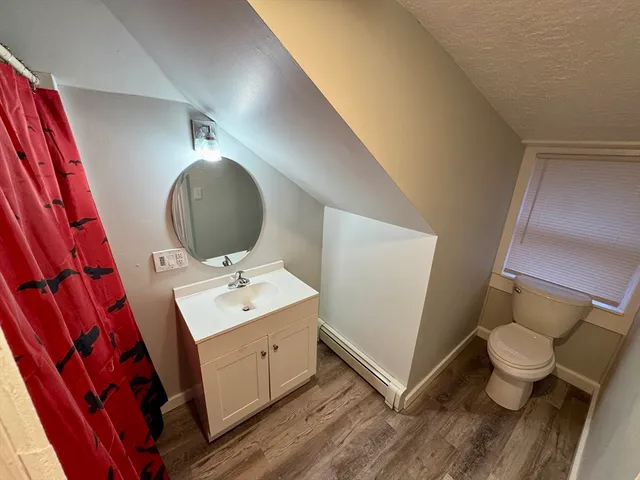 a bathroom with a sink mirror vanity and toilet