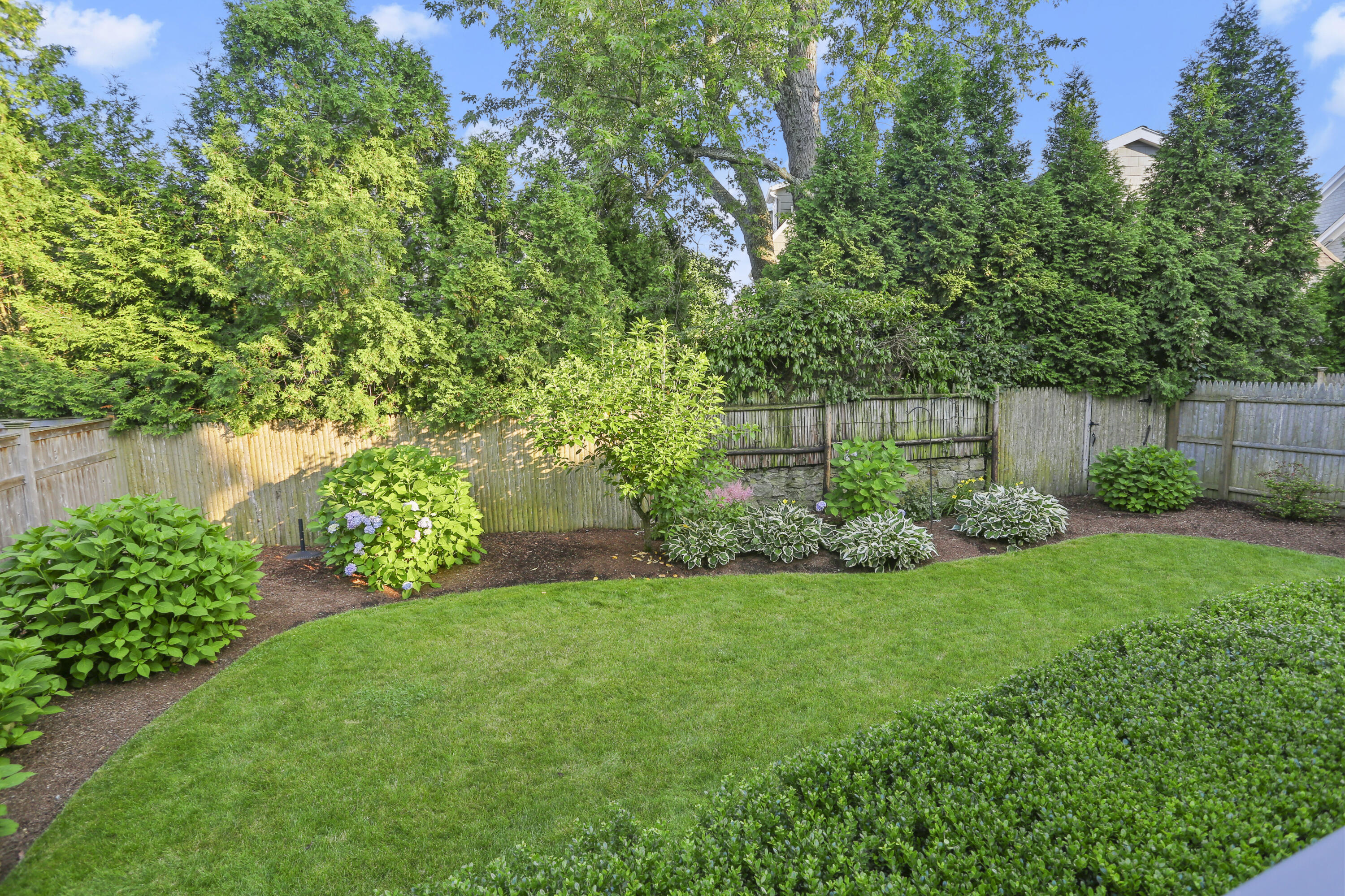 12 Richmond Road Norwalk, CT 06853 - Photo 35 of 40 a view of a backyard with potted plants and large trees