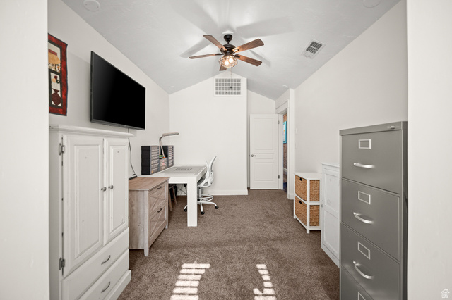 236 West 300 South Hurricane, UT 84737 - Photo 32 of 76 Vaulted ceiling with an overhead fan light fixture, recessed lighting, and wall-to-wall carpeting