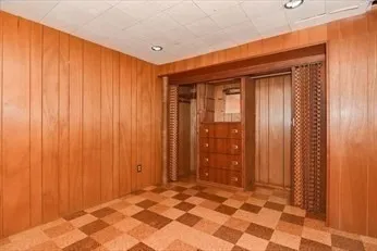 a view of a room with a door