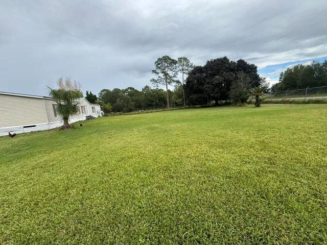 a view of a field of grass and trees