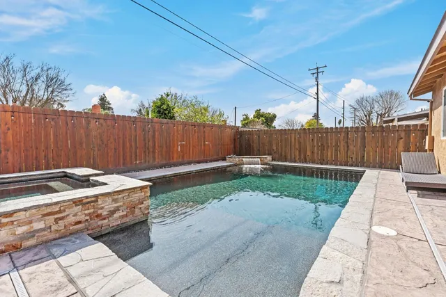 a garden view with a seating space