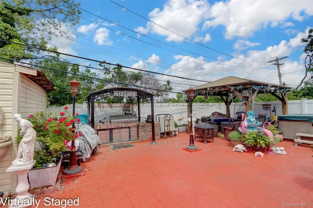 a outdoor view with a seating space