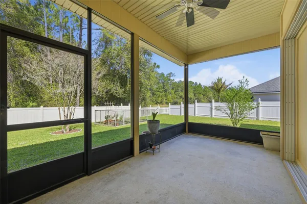 a view of porch with a garden