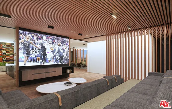 a projector room with furniture and window