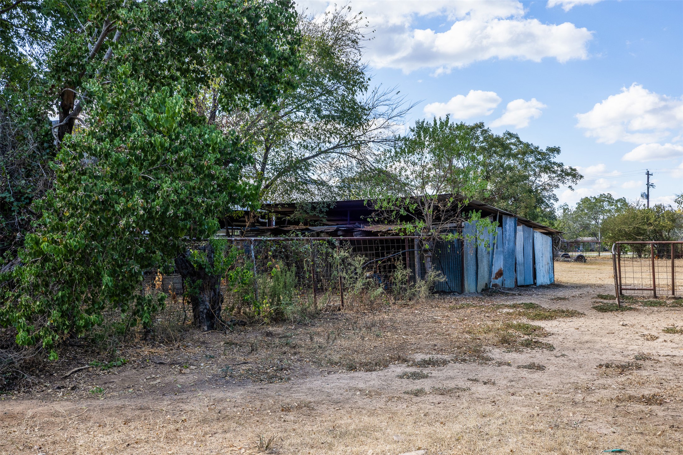 517 First Street Lexington, TX 78947 - Photo 24 of 37 a view of a backyard with large trees and wooden fence
