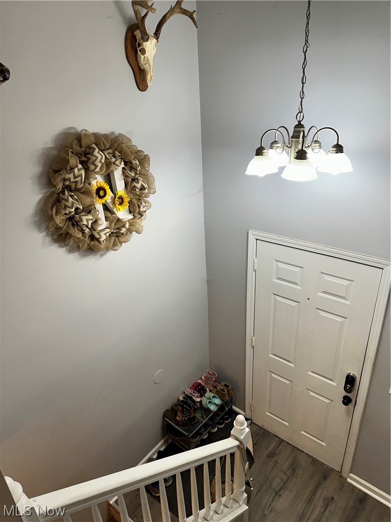 17 Sychar Road Mount Vernon, OH 43050 - Photo 5 of 27 Entryway featuring an inviting chandelier and dark hardwood / wood-style flooring