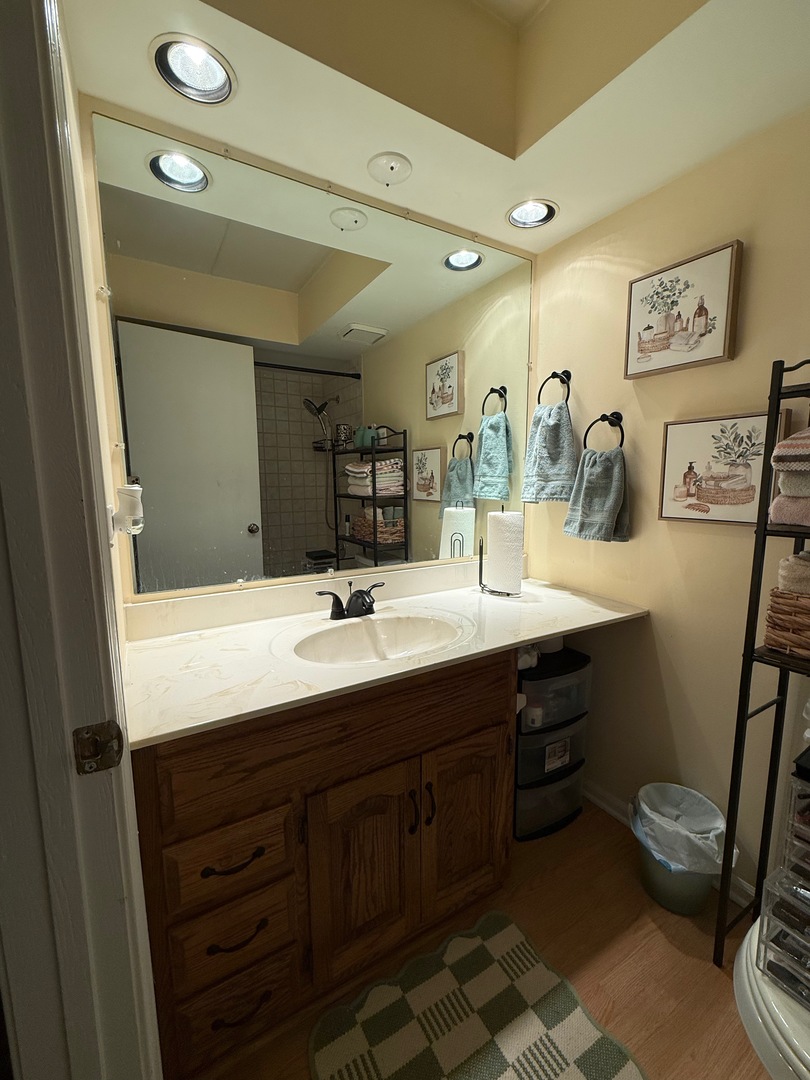 18135 Martin Avenue, Unit 2SW Homewood, IL 60430 - Photo 13 of 18 a bathroom with a double vanity sink and a mirror