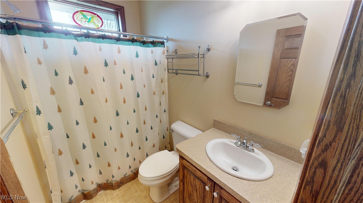 10323 Smith Road Litchfield, OH 44253 - Photo 27 of 50 Bathroom featuring a shower with shower curtain, toilet, and vanity