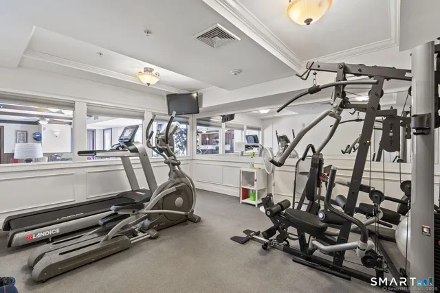a view of a room with gym equipment