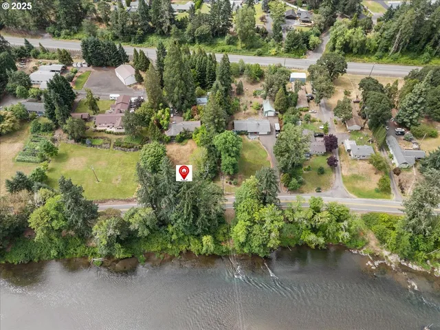 an aerial view of a town with couple of houses