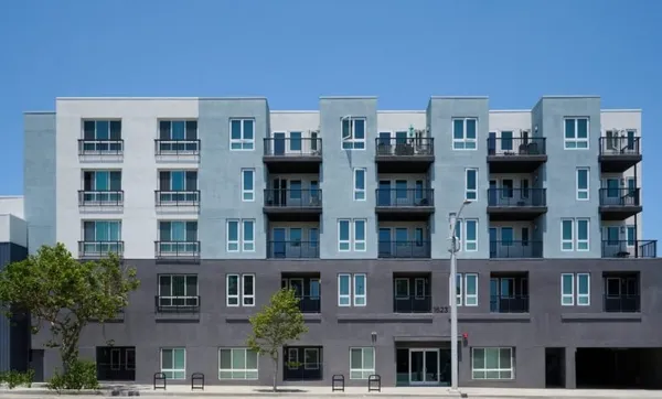 a front view of a multi story building