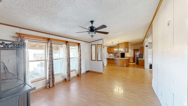 718 South State Street Genola, UT 84655 - Photo 4 of 19 Bright interior space featuring wood-finish flooring, a ceiling fan with integrated lighting, and multiple windows