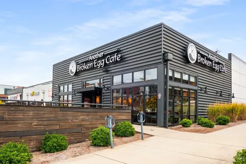 a view of water fountain in front of building