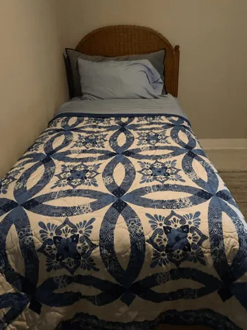 a bedroom with a bed