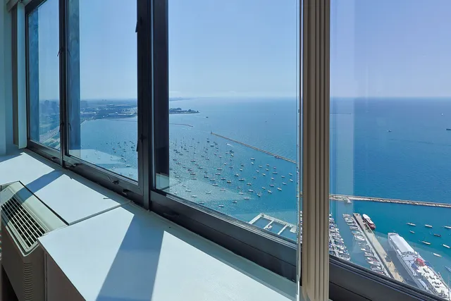 a view of a balcony from a window