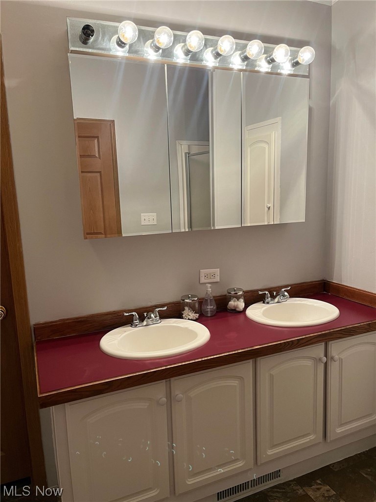 37604 Eagleton Road Lisbon, OH 44432 - Photo 23 of 50 Bathroom featuring large vanity, double sink, and vinyl flooring