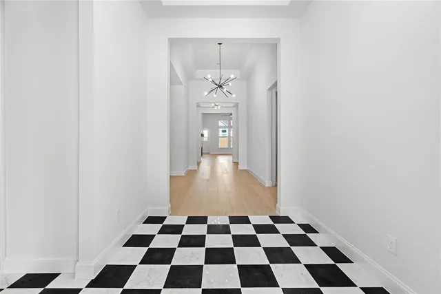 a black and white checkered floor