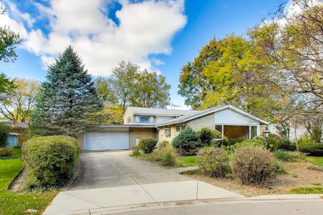 a view of a house with a yard and tree s