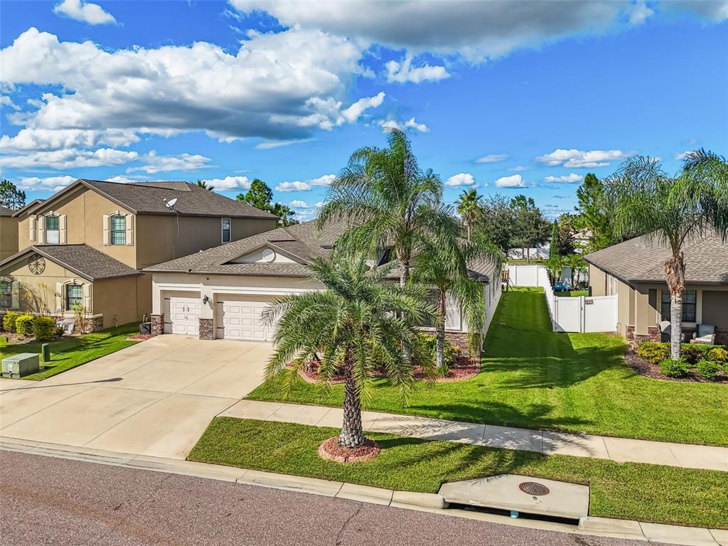 13807 Felix Will Road Riverview, FL 33579 - Photo 77 of 91 a front view of a house with a yard and potted plants