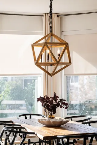 a view of a chandelier in a room