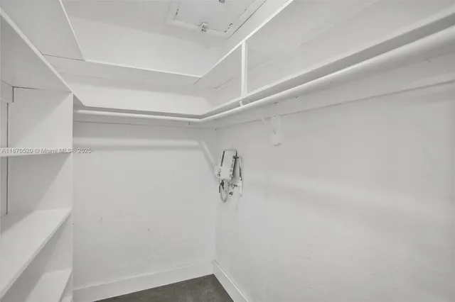 a view of walk in closet with empty racks