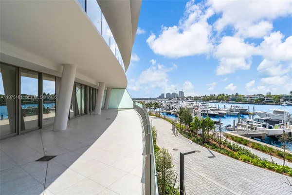 a view of a lake with a terrace